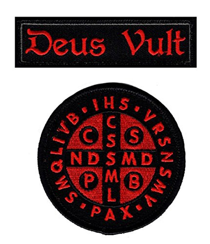 Deus Vult Saint Benedict Cross Crusader in God Wills Hook Fastener Patch -Bundle-2pc-