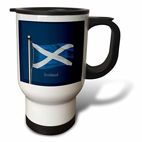 3dRose tm_165743_1" Waving Flag of Scotland on a Flagpole with Dark Blue Background Travel Mug, 14 oz, Multicolor