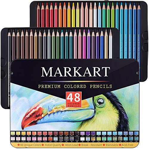 MARKART 48 Premium Colored Pencils Set Ideal for Drawing Art Coloring Books Sketching Shading Artist Soft Series Lead Cores Vibrant Artist Pencils for Beginners and Pro Artists in Tin Box MARKART 48 Premium Colored Pencils Set Ideal for Drawing Art Coloring Books Sketching Shading Artist Soft Series Lead Cores Vibrant Artist Pencils for Beginners and Pro Artists in Tin Box