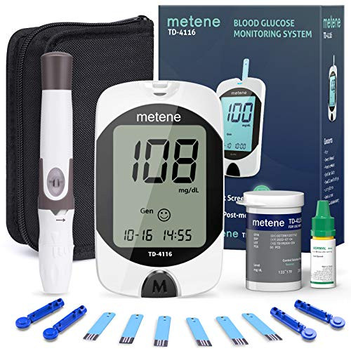 Diabetes Testing Kit  50 Lancets  50 Glucometer Strips  1 Blood Glucose Meter  1 Lancing Device  metene TD-4116 Blood Sugar Monitor Kit with Test Strips and Lancets  No Coding