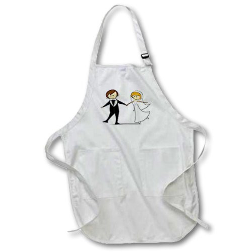 3dRose apr_165464_1 Dancing Bride and Groom Cartoon-Full Length White Apron with Pockets, 22 by 30-Inch