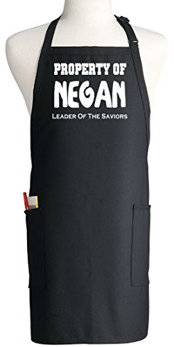 Walking Dead Negan Cooking Apron  Black  2 Pockets  Adjustable Neck Strap  One Size Fits Most