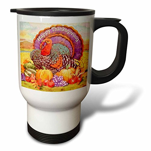 3dRose Blue Gold Macaws Travel Mug, 14-Ounce, Stainless Steel