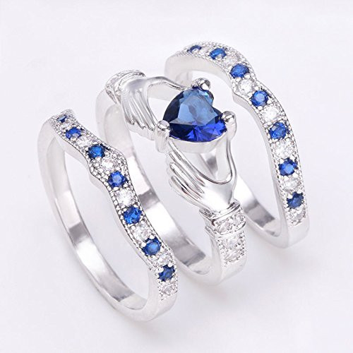suchadaluckyshop Fashion Jewelry Womens Claddagh Blue Sapphire 925 Silver Wedding Ring Size5-12 -8-