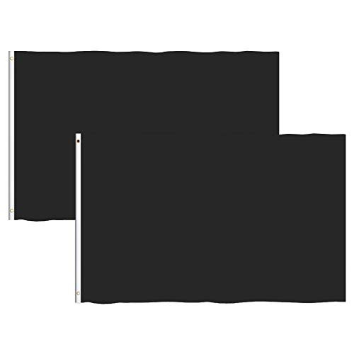 TSMD Solid Black Blank Flag 3x5 FT - Plain Black DIY Flags Banner Double Stitched Edges with Brass Grommets 2 Pack