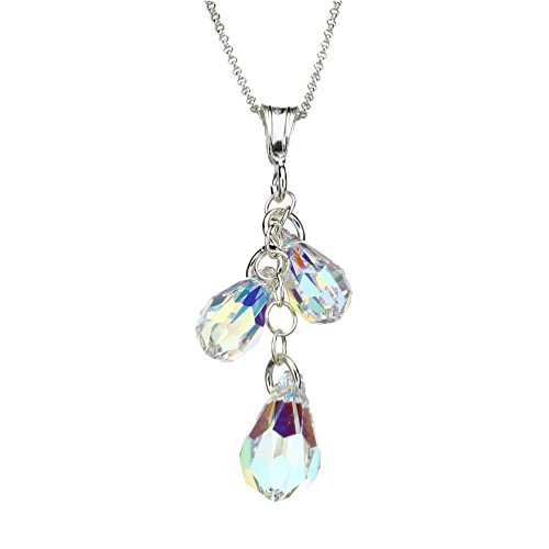 Sterling Silver Cable Chain Necklace AB Multi-Teardrop Pendant Made with Swarovski Crystals 18 inch
