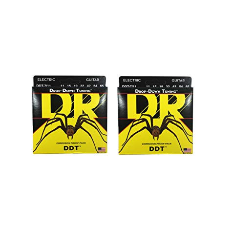 DR Guitar Strings Electric DDT 7-String Drop Down Tuning 11-65 2 Pack