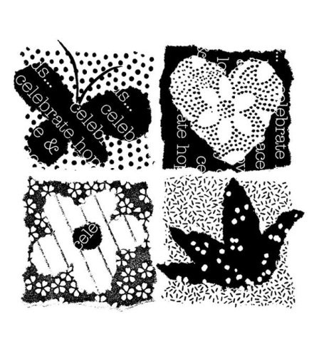 Quilt Montage Wood Mounted Rubber Stamp -F132-