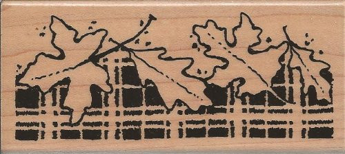 Plaid Leaf Border Wood Mounted Rubber Stamp -N181-