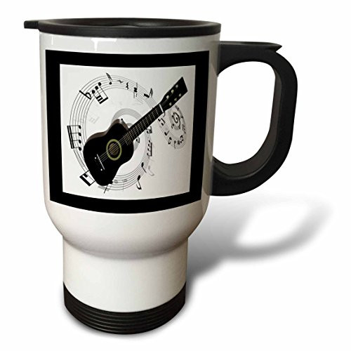 3dRose tm_50912_1 Music Notes and Guitar Travel Mug, 14-Ounce, Stainless Steel
