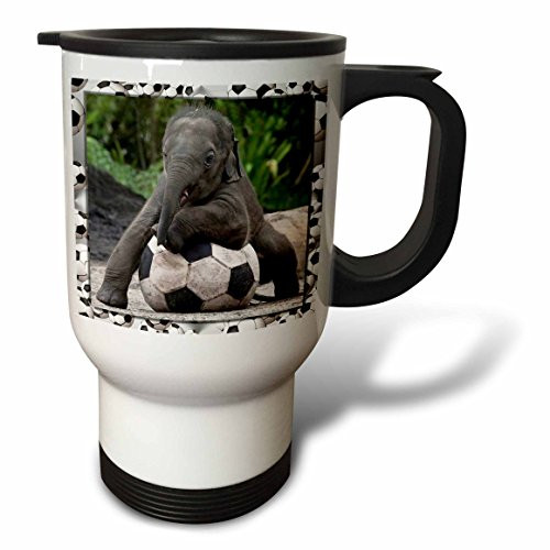 3dRose tm_36485_1 Elephant Soccer Travel Mug, 14-Ounce, Stainless Steel