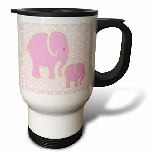 3dRose tm_44768_1 Mama N Baby Pink Elephants on Pink N White Dots Travel Mug, 14-Ounce, Stainless Steel