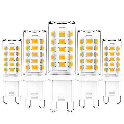 G9 LED Bulb Dimmable 40 Watt G9 Halogen Equivalent 4W Chandelier Light Bulbs 3000K Warm White G9 Bi Pin Base 360° Beam Angle 120V 370LM CRI-85 No-Flicker 5 Pack by Yomis G9 LED Bulb Dimmable 40 Watt G9 Halogen Equivalent 4W Chandelier Light Bulbs 3000K Warm White G9 Bi Pin Base 360° Beam Angle 120V 370LM CRI-85 No-Flicker 5 Pack by Yomis