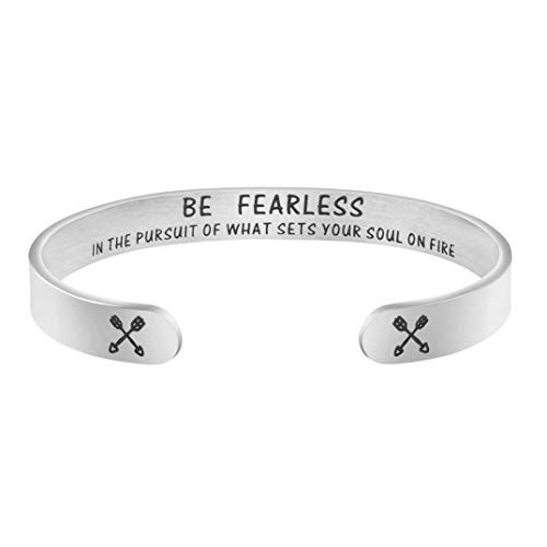MEMGIFT Be Fearless Bracelet Inspirational for Women Hidden Message Engraved Cuff Bangle Personalized Stainless Steel Jewelry