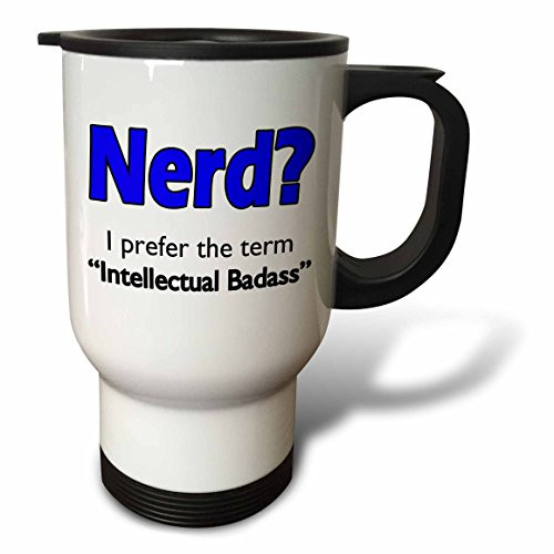3dRose tm_193436_1 Nerd Intellectual Badass Blue Travel Mug, 14-Ounce, Stainless Steel