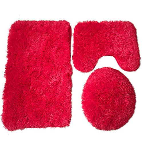 Soft Bathroom Carpet 3 Piece Bathroom Rugs and Mats Sets-Non-Slip Mat Set 3 Piece Rugs-Toilet Mat Set-Bath Mats Set 3 Piece Set with U-Shaped Toilet Floor Mat Non Slip Rugs andToilet Lid Cover Mat