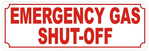 Emergency Gas Shut Off Sign -Reflective -White  Aluminum  4X12-
