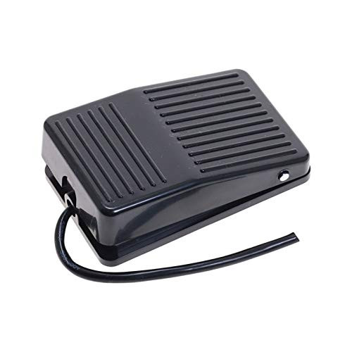 Foot Switch Operated Pedal Controller Power Woodworking Machine Control 5-ft Cable with Piggyback 10A 220VAC Momentary Black for CNC Action -Push On Push Off- Inline Lamp