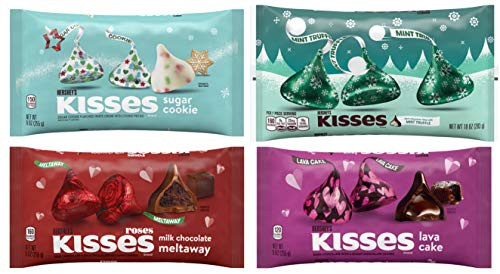 Hersheys Chocolate Kisses Seasonal Variety Pack - Lava Cake  Chocolate Meltaway  Mint Truffle  Sugar Cookie - 4 Bags Total - Holiday and Valentines Candy -Lava Cake  Chocolate Meltaway  Mint Truffle  Sugar Cookie-