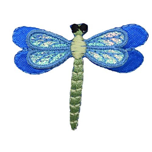 Large Blue - Shimmery Dragonfly - Layered - Iron on Embroidered Applique Patch