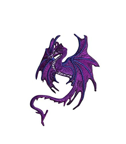 Purple Dragon - Facing Left - Legendary Mythical Fantasy - Iron on Applique Embroidered Patch