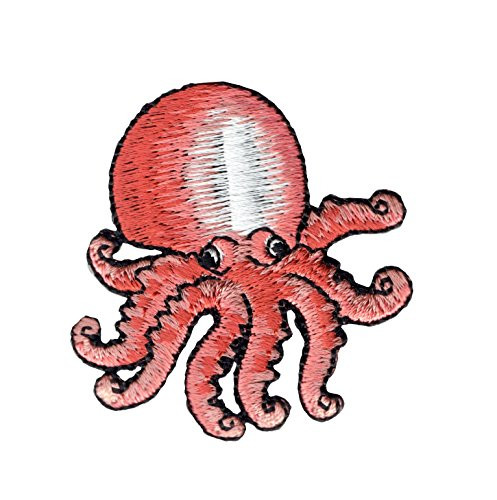 Natural Coral Octopus - Iron on Applique Embroidered Patch