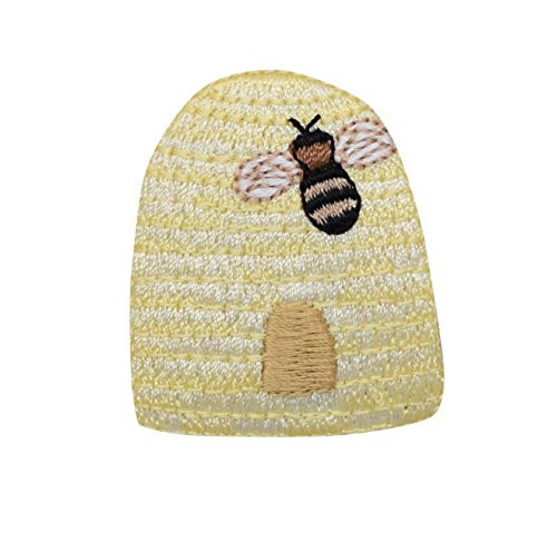 Yellow Beehive - Brown Honey Bee - Hive - Iron on Applique Embroidered Patch