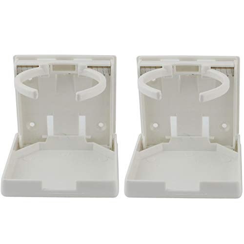 Ogrmar 2PCS Adjustable Folding Drink Holder Adjustable Cup Holder for Marine Boat  Caravan Car -White-