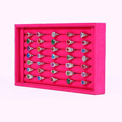 Tinsow Black Stackable 7 Slots Jewelry Rings Earrings Tray Velvet Showcase Display Organizer -Pink-