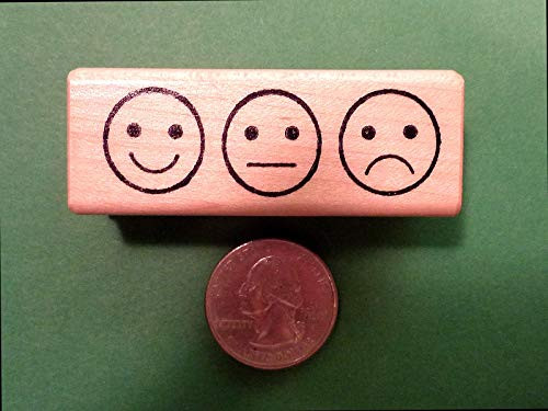 3 Smileys in a Row  Wood Mounted Teacher s Stamp