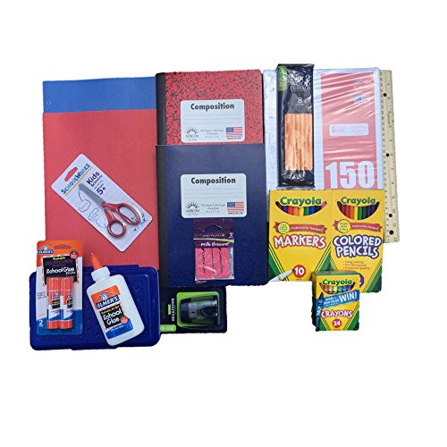 Back to School Supplies Bundle Includes Crayola Markers/Colored Pencils/Crayons, Elmers Glue/Glue Stick, Composition Books, Note Book Paper, Pencils, Pencil Box and more.