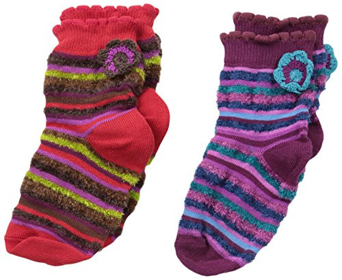 Country Kids Little Girls  Crochet Flower Socks 2 Pair  Red Blackberry  Sock Size 6-7 Shoe Size 6-11.5