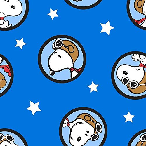 1 Yard Snoopy Red Baron Badges Peanuts Fabric by Springs Creative 100 percent  Cotton 69759-1600715 Blue - by The Yard
