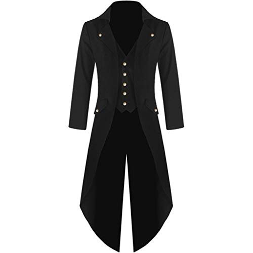 OMINA Mens Vintage Steam Punk Jackets  Winter Casual Retro Gothic Dress Coat Black Windbreaker Trench Coat