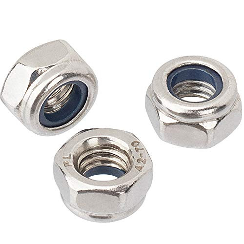 PAGOW M6 x 1mm Nylon Insert Hex Lock Nuts  304 Stainless Steel Self-Lock Hex Lock Nuts  Self Clinching Nuts for Hardware Accessories  Bright Finish  Pack of 35