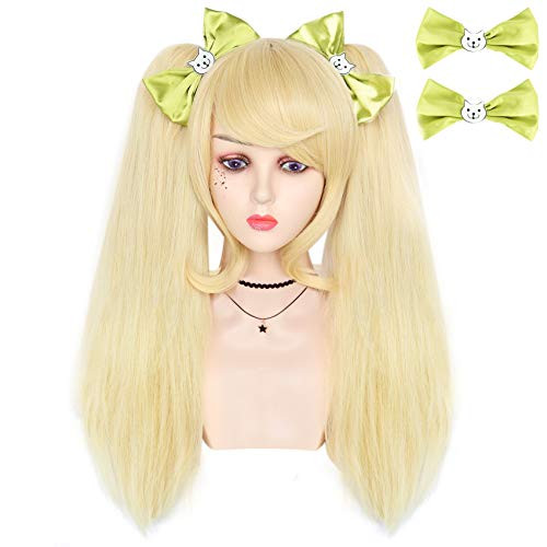 IMEYLE Wig -2 Bowknot- Blonde Party Wig With 2 Ponytails Long Wavy Wig With Bangs Synthetic Wig For Costume