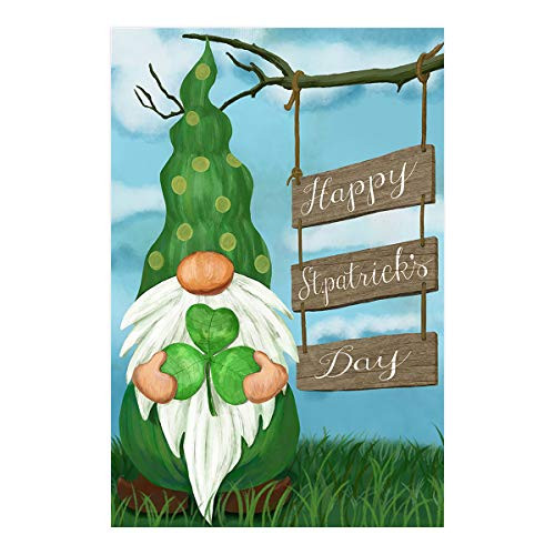 Morigins Happy St Patrick s Day Leprechaun Clover Double Sided Spring House Flag 28x40 inch