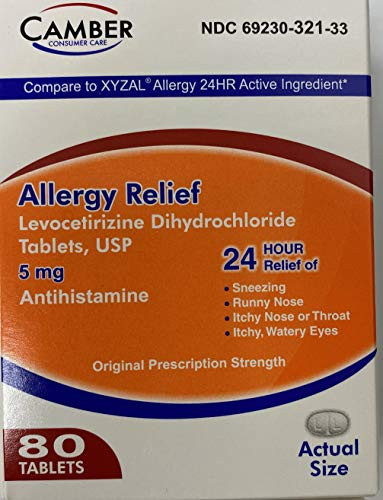 Camber Allergy Relief Levocetirizine Dihydrochloride Tablets  USP - 24 Hour Allergy Relief - 5 mg - 80 Count