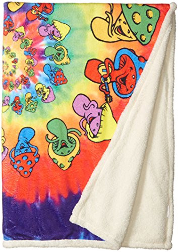Liquid Blue Men's Spiral Shrooms Hippy Tie Dye Warm Coral Fleece Throw Blanket, Multi, 50" X 60"