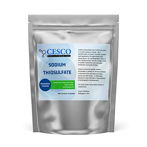 Pool Dechlorinator Sodium Thiosulfate Pentahydrate 4 oz by Cesco Solutions - Premium Chlorine Neutralizer for Pools  Aquarium  Pond - Technical-Grade Chlorine Remover for Hot Tubs - Bulk Package