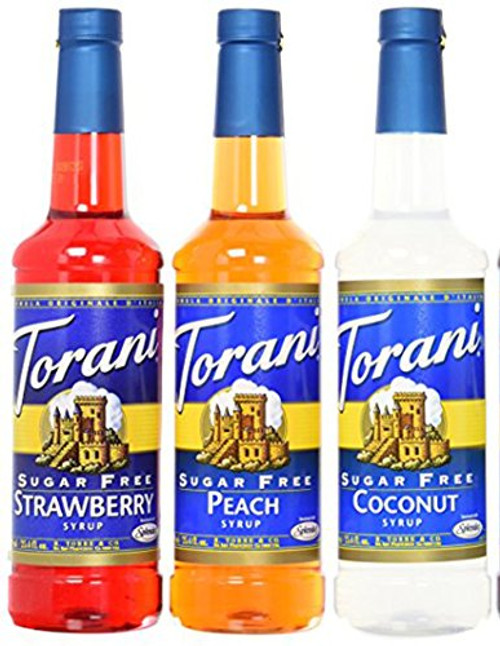 Torani Syrup Sugar Free Variety -3 pack- Strawberry Peach and Coconut Torani Syrup Sugar Free Variety -3 pack- Strawberry Peach and Coconut