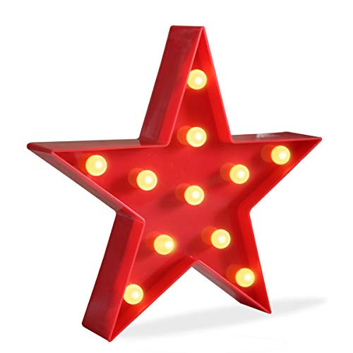 DELICORE Marquee Light Star Shaped LED Plastic Sign-Lighted Marquee Star Sign Wall Decor Battery Operated -Red-