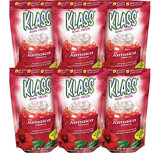 Klass Aguas Frescas Jamaica Hibiscus  No Artificial Flavors  No Artificial Sweeteners  14.1 oz Pouch -Pack of 6-