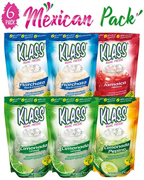 Klass Aguas Frescas  4 Flavor Mexican Variety Pack  No Artificial Flavors  No Artificial Sweeteners  14.1 oz Pouches -Pack of 6-