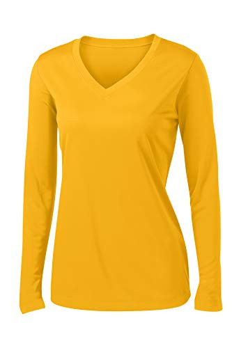 Clothe Co. Ladies Long Sleeve V Neck Moisture Wicking Athletic Shirt  Gold  M