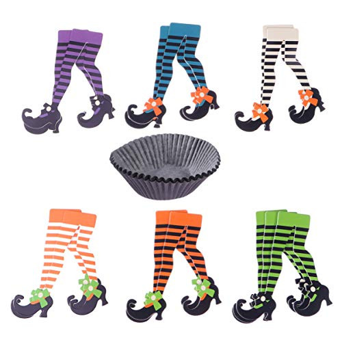 Hemoton 37pcs Halloween Theme Cake Toppers and Holders Creative Cupcake Decor Paper Cake Inserts Party Supplies