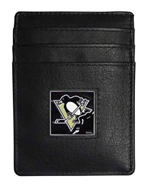 NHL Siskiyou Sports Mens Pittsburgh Penguins Leather Money Clip Cardholder One Size Black