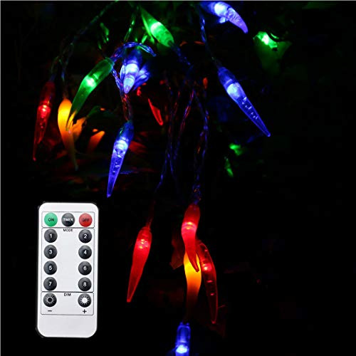 Amants01 Chili Pepper String Lights Multicolor Chili String Lights 40 LEDs Remote Control 8 Modes Battery Operated String Lights for Home Gardens Patios Decoration Wedding Xmas Chinese New Year.