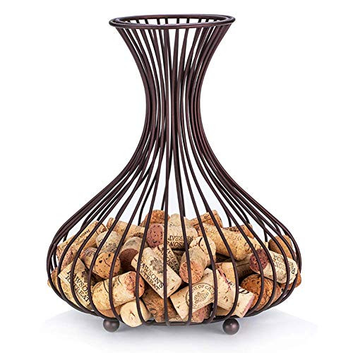 DAMEING Wine Cork Holder Decorative Wine Cork Display Holder Cork Collector Countertop Catcher Cage for Wine Lovers Home Metal Wine Barrel Cage Cork and Bottle Holder