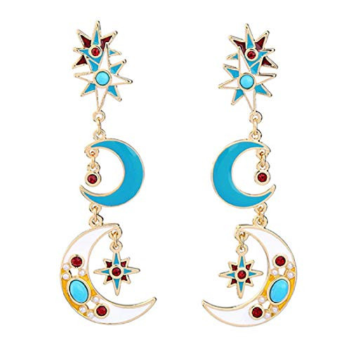 TianBo Enamel Moon Earrings for women Girls Moon and Star Earrings Jewelry Fashion Long Pendant Drop Dangle Stud -Earrings-05-